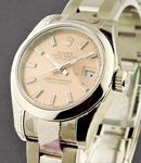 Datejust Ladies 26mm in Steel with Domed Bezel on Steel Oyster Bracelet with Pink Stick Dial