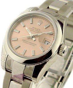 Datejust Ladies 26mm in Steel with Domed Bezel on Steel Oyster Bracelet with Pink Stick Dial