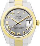 Datejust 31mm in Steel with Yellow Gold Domed Bezel on Oyster Bracelet with Silver Roman Dial