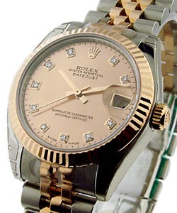 Datejust in Steel with Rose Gold Fluted Bezel on Steel and Rose Gold Jubilee Bracelet with Pink Diamond Dial