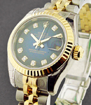 Datejust 26mm in Steel with Yellow Gold Fluted Bezel on Yellow Gold and Steel Jubilee Bracelet with Blue Diamond Dial