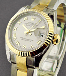 Datejust in Steel with Yellow Gold Fluted Bezel on Steel and Yellow Gold Oyster Bracelet with Rhodium Roman Dial