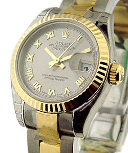 Datejust in Steel with Yellow Gold Fluted Bezel on Steel and Yellow Gold Oyster Bracelet with Rhodium Roman Dial