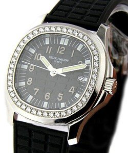 Aquanaut Luce Small Size Quartz in Steel with Diamond Bezel on Black Rubber Strap with Black Dial