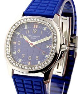 Lady's Aquanaut Luce in Steel with Diamond Bezel  on Blue Rubber Strap with Blue Dial