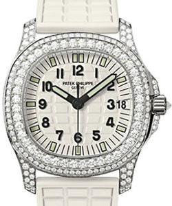 Lady's Aquanaut Luce 36.4mm Automatic in White Gold with Diamonds Bezel on White Composite Rubber Strap with White Dial