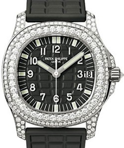 Lady's Aquanaut Luce 36.4mm Automatic in White Gold with Diamond Bezel on Black Composite Rubber Strap with Black Dial