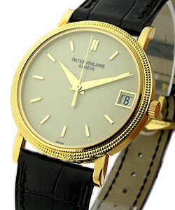 Calatrava in Yellow Gold Case with Yellow Gold Bezel on Black Crocodile Leather Strap with White Dial