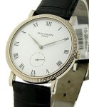 Calatrava 3919 in White Gold on Black Alligator Leather Strap with White Dial