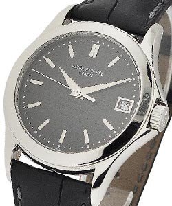 Calatrava 5107 Automatic in Platinum  on Black Crocodile Leather Strap with Black Dial