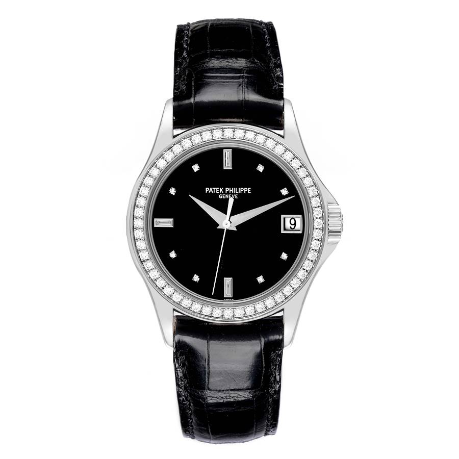 5108G Men's Calatrava with Diamond Bezel White Gold on Strap with Black Dial