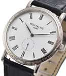 Calatrava 5119G in White Gold with Hobnail Case on Black Alligator Leather Strap with White Dial