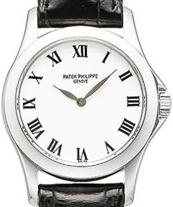 Calatrava 4905G in White Gold on Black Alligator Leather Strap with White Dial