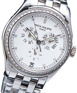 Annual Calendar 5037G in White Gold with Diamond Bezel on White Gold Bracelet with White Dial