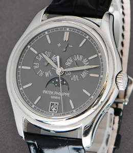 5146P Annual Calendar with Moon in Platinum on Black Crocodile Leather Strap with Slate Grey Dial