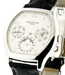 Perpetual Calendar Tonneau Shape in Platinium on Black Alligator Leather Strap with Silver Dial
