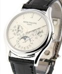 Ultra Thin Perpetual Calendar in White Gold on Black Alligator Leather Strap with Silver Dial
