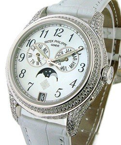 Ref 4937G Annual Calendar in White Gold with Diamond Bezel on White Crocodile Leather Strap with White Mother of Pearl Dial