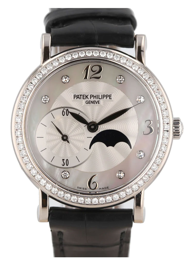 Patek Philippe 4958 Lady's Calatrava with Moon Phase 31mm in White Gold with Diamond Bezel