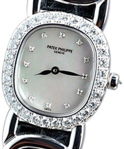 4941 Ladys Golden Ellipse - Diamond Bezel White Gold on Strap with Mother of Pearl Dial