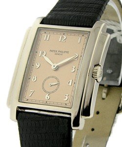 Gondolo Ref 5024 - Art Deco in White Gold on Black Crocodile Leather Strap with Salmon Dial