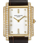 Gondolo 4825 in Yellow Gold with Diamond Bezel on Brown Crocodile Leather Strap with White Diamond Dial