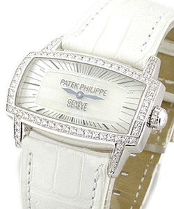 4981G - Lady's Gondolo in White Gold with Diamond Bezel on White Crocodile Leather Strap with MOP Dial