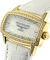 Lady's Gondolo 37.2mm Quartz in Rose Gold with Diamonds Bezel on White Alligator Leather Strap with White MOP Dial