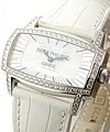 Ladys Gondolo 37.2mm in White Gold with Diamond Bezel on White Alligator Leather Strap with White MOP Dial