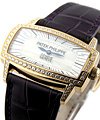 Lady's Gondolo 37.2mm in Rose Gold with Factory Diamond Bezel on Dark Purple Crocodile Leather Strap with White MOP Dial