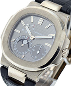 Nautilus 5712G in White Gold on Black Crocodile Leather Strap with Grey Dial
