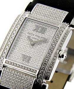 4910/G Twenty-4 with White Gold on Black Strap with Pave Diamond Dial