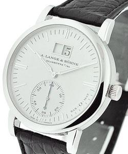 Langematik Outsize Date in Platinum on Black Crocodile Strap with Silver Dial