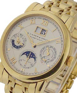 Langematik Perpetual Mens Automatic in Yellow Gold On Bracelet with Silver Dial
