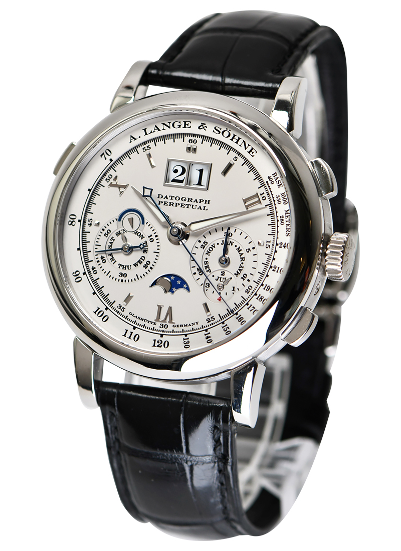 Datograph Perpetual Mens Mechanical in Platinum on Black Crocodile Strap with Silver Dial