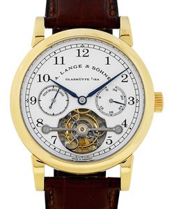 Tourbillon Turbograph 38.5mm in Yellow Gold On Brown Crocodile Leather Strap with Silver Dial