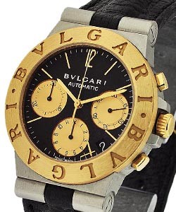 Diagono 35mm Chronograph  Yellow Gold on Strap with Black Dial 