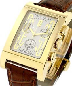 Rettangolo Chronograph 49mm in Yellow Gold Yellow Gold on Strap with Silver Dial 