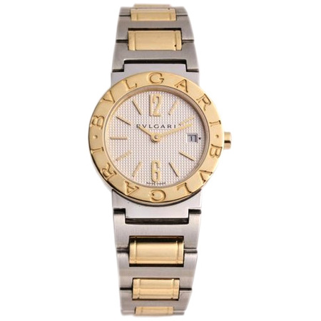 Bvlgari-Bvlgari in Steel with Yellow Gold Bezel on Steel and Yellow Gold Bracelet with White Dial