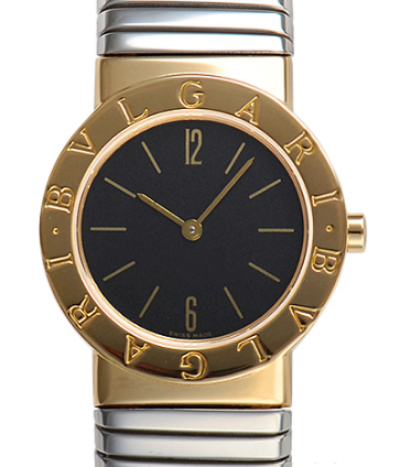 Tubogas - Large Size in Yellow Gold  on Steel Bracelet with Black Dial 