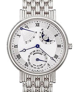 Classique Power Reserve Moonphase 36.3mm Automatic in White Gold  on White Gold Bracelet with Silver Dial