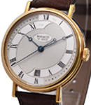 Classique Automatic 35.5mm in Yellow Gold on Brown Crocodile Leather Strap with Silver Dial