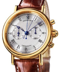 Classique Split Second Chronograph 37mm in Yellow Gold on Brown Crocodile Leather Strap with Silver Dial