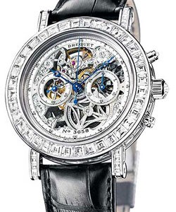 Classique Openworked Chronograph in White Gold with Diamond Bezel on Black Crocodile Leather Strap with Skeleton Dial