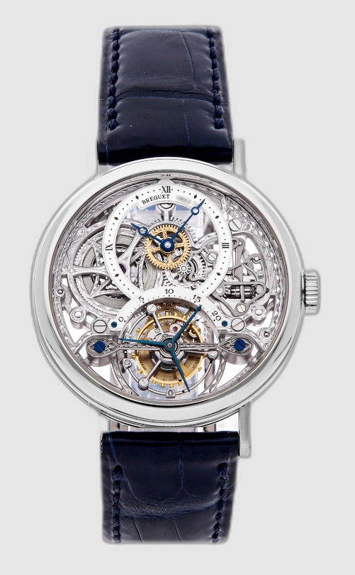 Openworked Tourbillon in Platinum  on Black Crocodile Leather Strap with Skeleton Dial