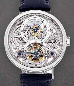 Openworked Tourbillon in Platinum  on Black Crocodile Leather Strap with Skeleton Dial