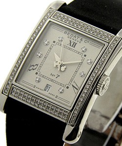 No. 7 in Steel with Diamond Bezel on Black Satin Strap with Silver Dial