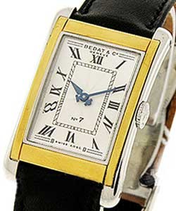 No.7 in Steel with Yellow Gold Bezel on Black Calfskin Leather Strap with Silver Dial