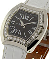 No. 3 in Steel with Diamond Bezel on White Leather Strap with Black Dial