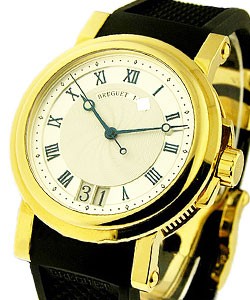 Marine II Big Date in Yellow Gold on Black Rubber Strap with Silver Dial